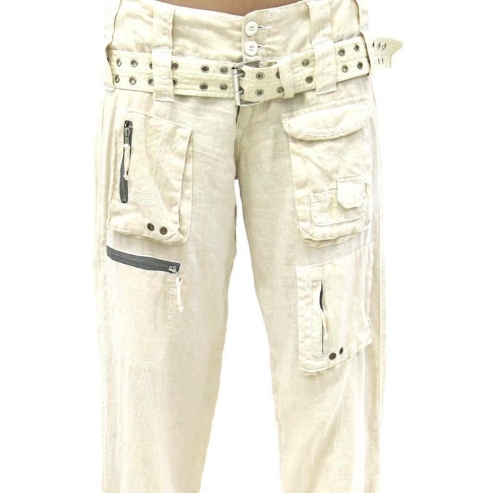 Johnny Was Pete & Greta Tyla Beige Cargo Pants with Belt